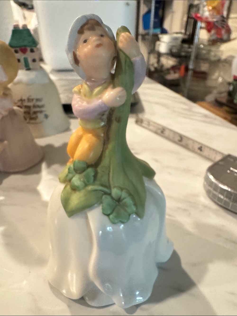 Porcelain Floral Child Figurine – White and Green Decorative Accent Avon 1983